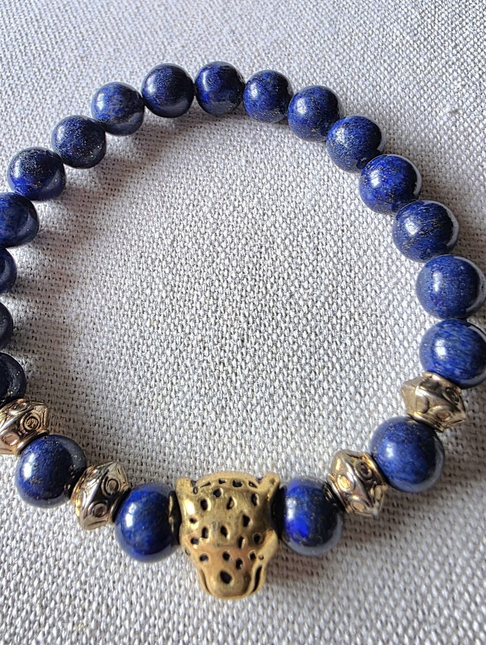 Lapis Lazuli Stone Stretch Leopard Bracelet